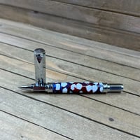 Image 10 of Handcrafted Chrome Rollerball Pen: Red, White, & Blue Resin