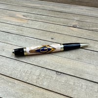 Image 9 of Mason Square and Compass Image on Curly Maple Wood Ballpoint Pen