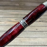 Image 9 of Handmade Pirate Skull Ballpoint Pen in Red with Antique Brass 