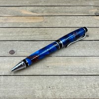 Image 1 of Handcrafted Red and Blue Resin Cigar Style Ballpoint Pen