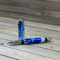 Image 1 of Handmade Sedona Style Rollerball Pen in Blue, White, and Yellow Resin