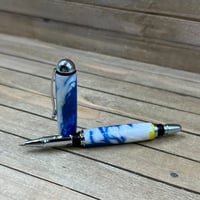 Image 2 of Handmade Sedona Style Rollerball Pen in Blue, White, and Yellow Resin