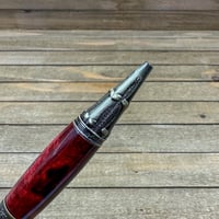 Image 10 of Handmade Pirate Skull Ballpoint Pen in Red with Antique Brass 