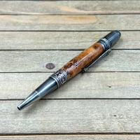 Image 1 of Handcrafted Cherry Burl Wood Pen: Antique Pewter Twist Ballpoint