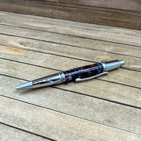 Image 1 of Click Pen in Chrome and Satin Chrome with Red, Black, White, and Gold Resin