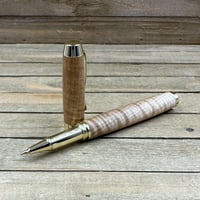 Image 1 of Handcrafted Curly Maple Rollerball Pen with Gold Accents