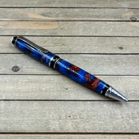 Image 4 of Handcrafted Red and Blue Resin Cigar Style Ballpoint Pen