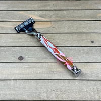 Image 4 of Handcrafted Mach III Razor Burnt Orange & White Acrylic Handle