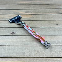 Image 6 of Handcrafted Mach III Razor Burnt Orange & White Acrylic Handle