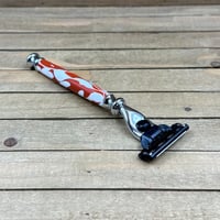 Image 7 of Handcrafted Mach III Razor Burnt Orange & White Acrylic Handle