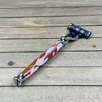 Image 8 of Handcrafted Mach III Razor Burnt Orange & White Acrylic Handle