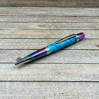 Image 5 of Prismatic Oil Spill Ballpoint Pen with Teal Dyed Boxelder Burl
