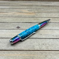 Image 7 of Prismatic Oil Spill Ballpoint Pen with Teal Dyed Boxelder Burl