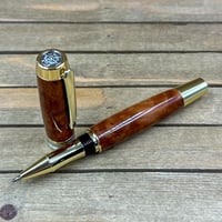 Image 1 of Large Gold Handmade Thuya Burl Rollerball Pen