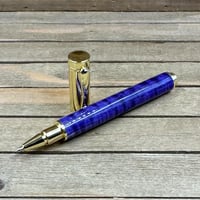 Image 1 of Handcrafted Purple Curly Maple Rollerball Pen in Gold