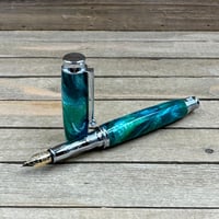 Image 1 of St. Croix Turquoise Fountain Pen: Chrome Virage Style, Medium-Fine Nib