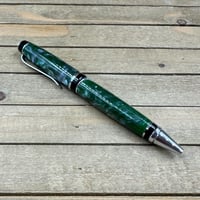 Image 4 of Handcrafted Green Swirl Acrylic Twist Pen, Chrome Hardware