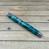 Image 3 of St. Croix Turquoise Fountain Pen: Chrome Virage Style, Medium-Fine Nib