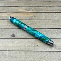 Image 4 of St. Croix Turquoise Fountain Pen: Chrome Virage Style, Medium-Fine Nib