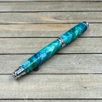 Image 7 of St. Croix Turquoise Fountain Pen: Chrome Virage Style, Medium-Fine Nib