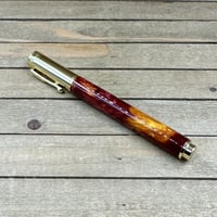 Image 2 of Handmade Magnetic Cap Rollerball Pen: Red & Gold Resin, Gold Hardware