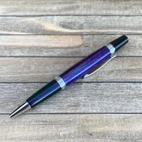 Image 1 of Wood Pioneer Style Pen Made with Red and Blue Dyed Plywood