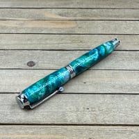 Image 9 of St. Croix Turquoise Fountain Pen: Chrome Virage Style, Medium-Fine Nib