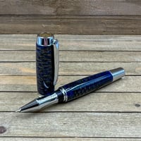 Image 1 of Very Large Handmade Blue Resin Pinecone Rollerball Pen