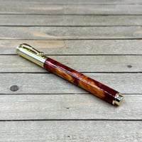 Image 3 of Handmade Magnetic Cap Rollerball Pen: Red & Gold Resin, Gold Hardware