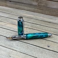 Image 10 of St. Croix Turquoise Fountain Pen: Chrome Virage Style, Medium-Fine Nib