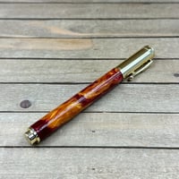 Image 5 of Handmade Magnetic Cap Rollerball Pen: Red & Gold Resin, Gold Hardware