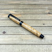 Image 2 of Handcrafted Black Locust Burl Rollerball Pen: Black Chrome Finish