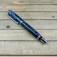 Image 1 of Chrome Plainsman Style Rollerball Pen: Navy Blue and Storm Gray Resin Swirls