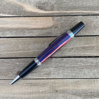 Image 4 of Wood Pioneer Style Pen Made with Red and Blue Dyed Plywood