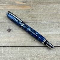 Image 2 of Chrome Plainsman Style Rollerball Pen: Navy Blue and Storm Gray Resin Swirls