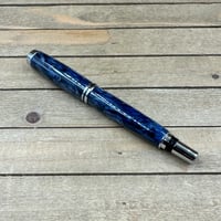 Image 3 of Chrome Plainsman Style Rollerball Pen: Navy Blue and Storm Gray Resin Swirls