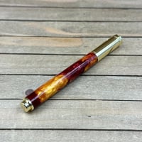 Image 7 of Handmade Magnetic Cap Rollerball Pen: Red & Gold Resin, Gold Hardware