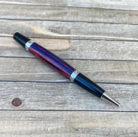 Image 7 of Wood Pioneer Style Pen Made with Red and Blue Dyed Plywood