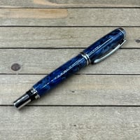 Image 4 of Chrome Plainsman Style Rollerball Pen: Navy Blue and Storm Gray Resin Swirls