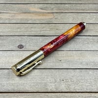 Image 8 of Handmade Magnetic Cap Rollerball Pen: Red & Gold Resin, Gold Hardware