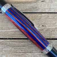 Image 8 of Wood Pioneer Style Pen Made with Red and Blue Dyed Plywood