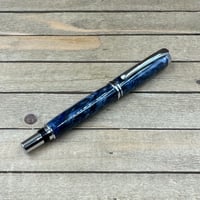 Image 5 of Chrome Plainsman Style Rollerball Pen: Navy Blue and Storm Gray Resin Swirls