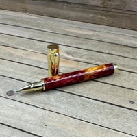 Image 9 of Handmade Magnetic Cap Rollerball Pen: Red & Gold Resin, Gold Hardware