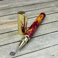 Image 10 of Handmade Magnetic Cap Rollerball Pen: Red & Gold Resin, Gold Hardware