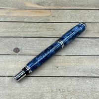 Image 6 of Chrome Plainsman Style Rollerball Pen: Navy Blue and Storm Gray Resin Swirls