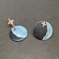 Image 1 of Large Asymmetrical Moon & Star Earrings
