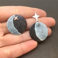 Image 2 of Large Asymmetrical Moon & Star Earrings