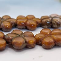 Image 2 of Czech 17mm Table Cut Flower Bead – Opaque Coral / Terracotta Wash