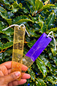 Image 1 of Purple & Gold Resin Bookmark – Handmade Glitter Bookmark for Book Lovers