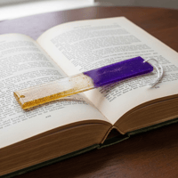 Image 2 of Purple & Gold Resin Bookmark – Handmade Glitter Bookmark for Book Lovers